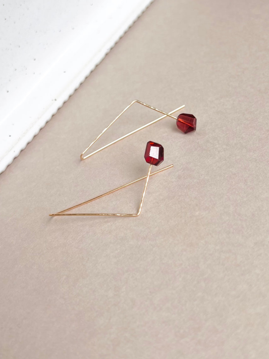 Garnet Drop Asymmetrical Earrings