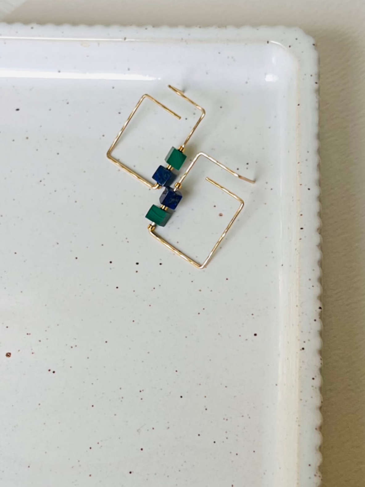 Rectangle Hoop Earrings with Lapis Lazuli and Malachite