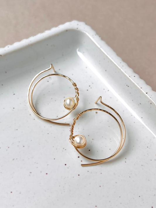 Round Pearl Stud Earrings