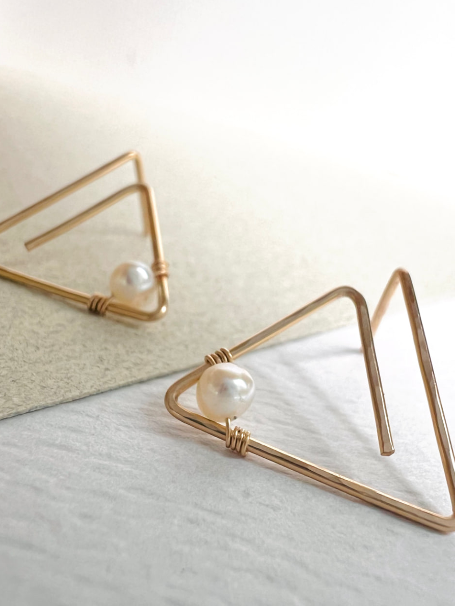 Small Pearl Triangle Stud Earrings