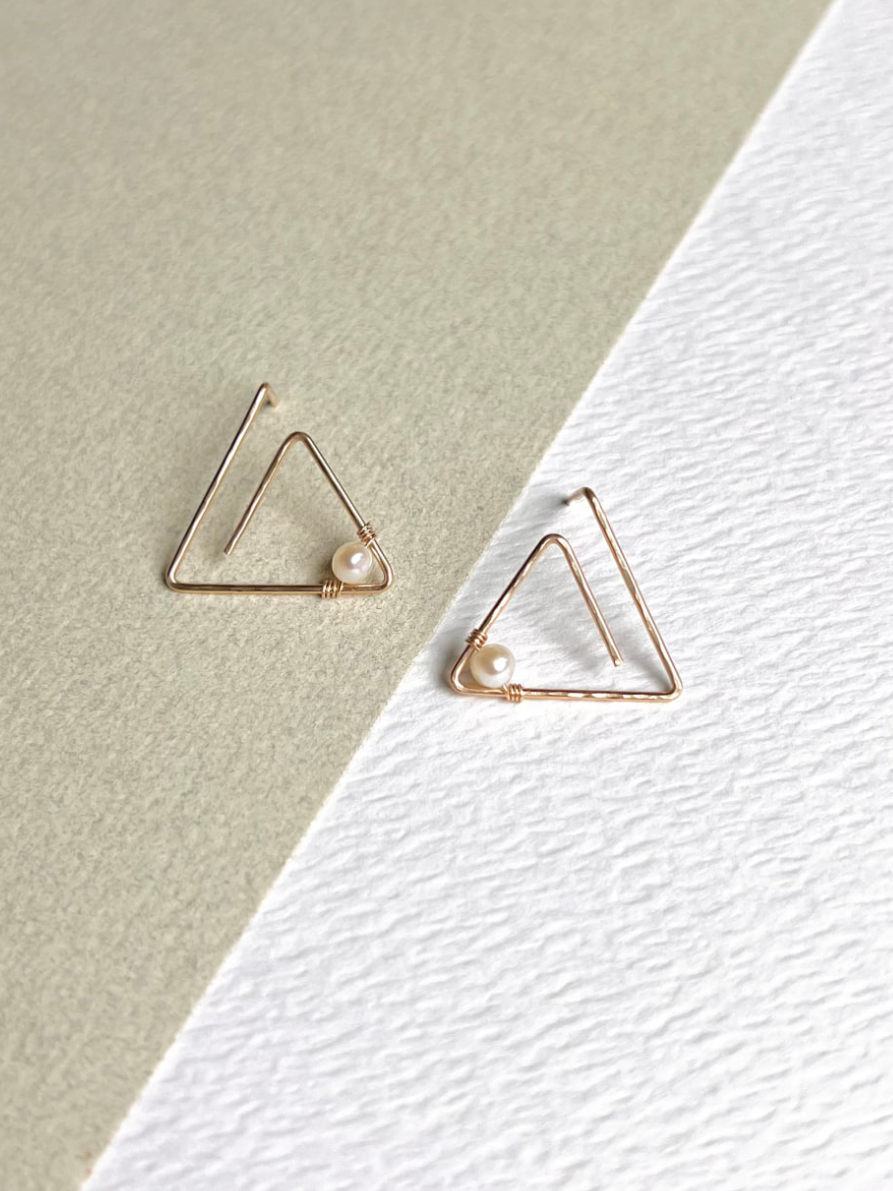 Small Pearl Triangle Stud Earrings