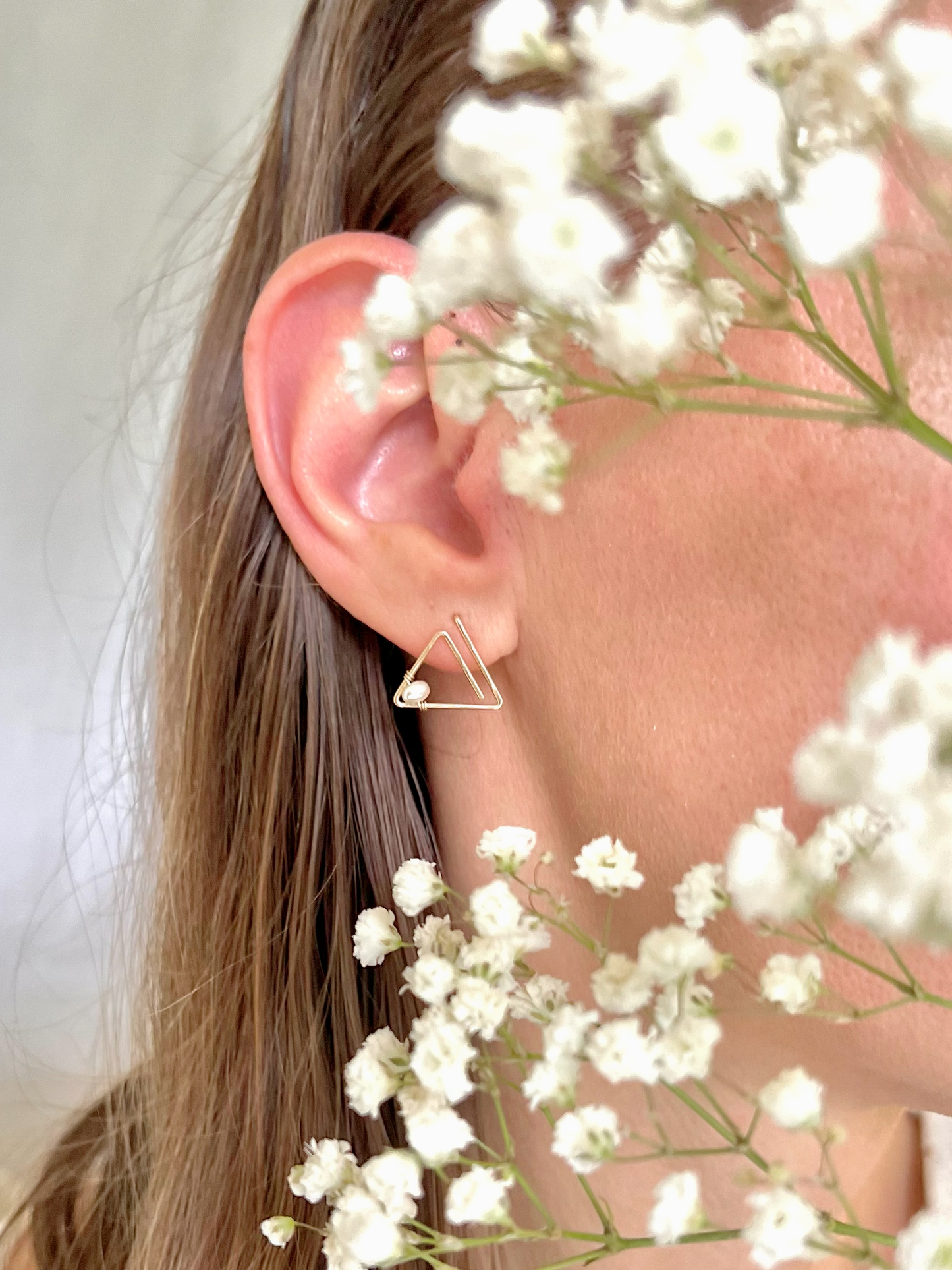 Small Pearl Triangle Stud Earrings