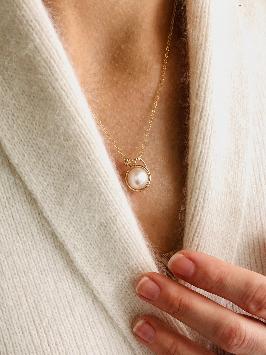 The "Swirl" Necklace | Wire Wrapped Natural Pearl Pendant in 14k Gold
