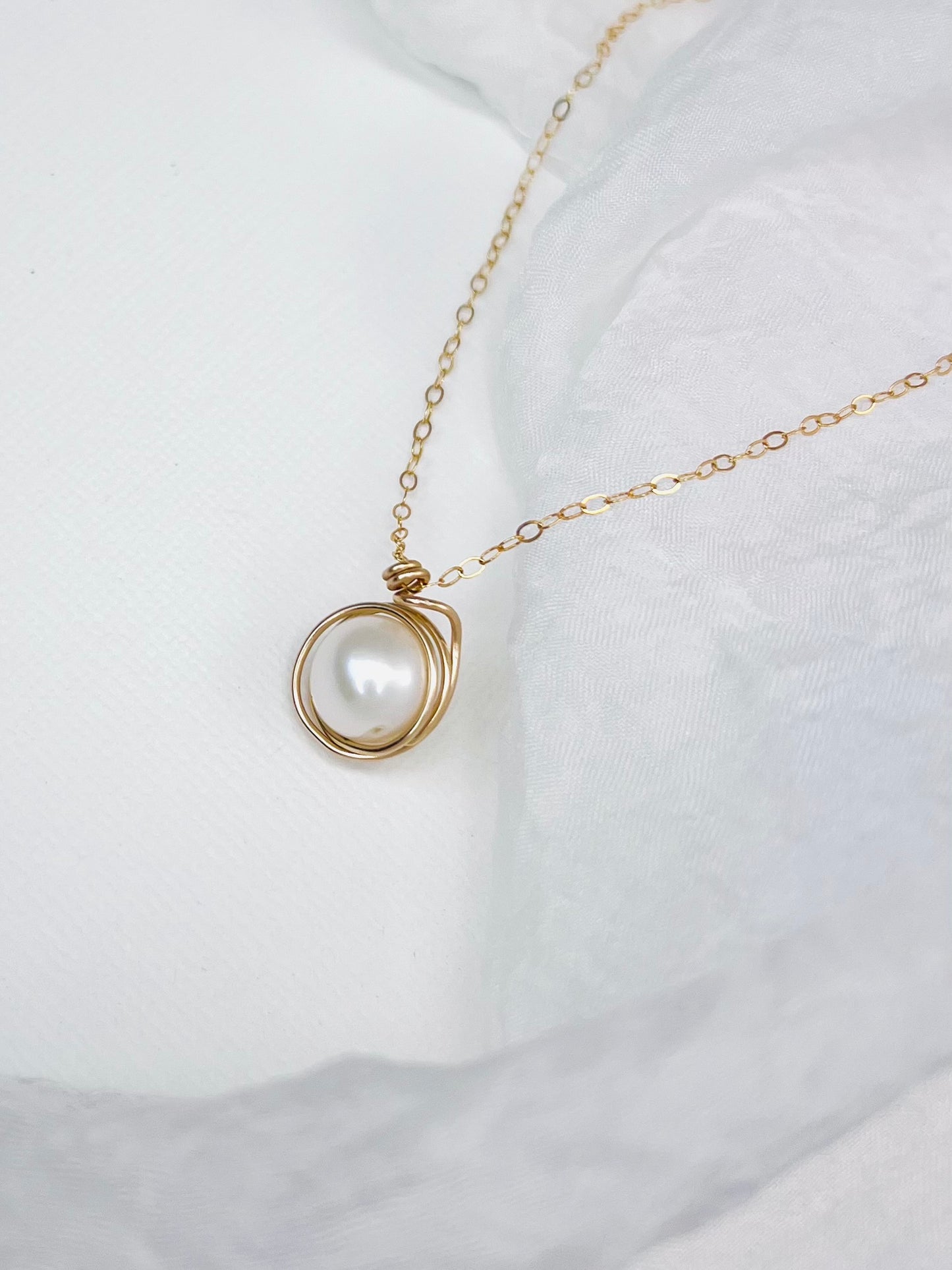 The "Swirl" Necklace | Wire Wrapped Natural Pearl Pendant in 14k Gold