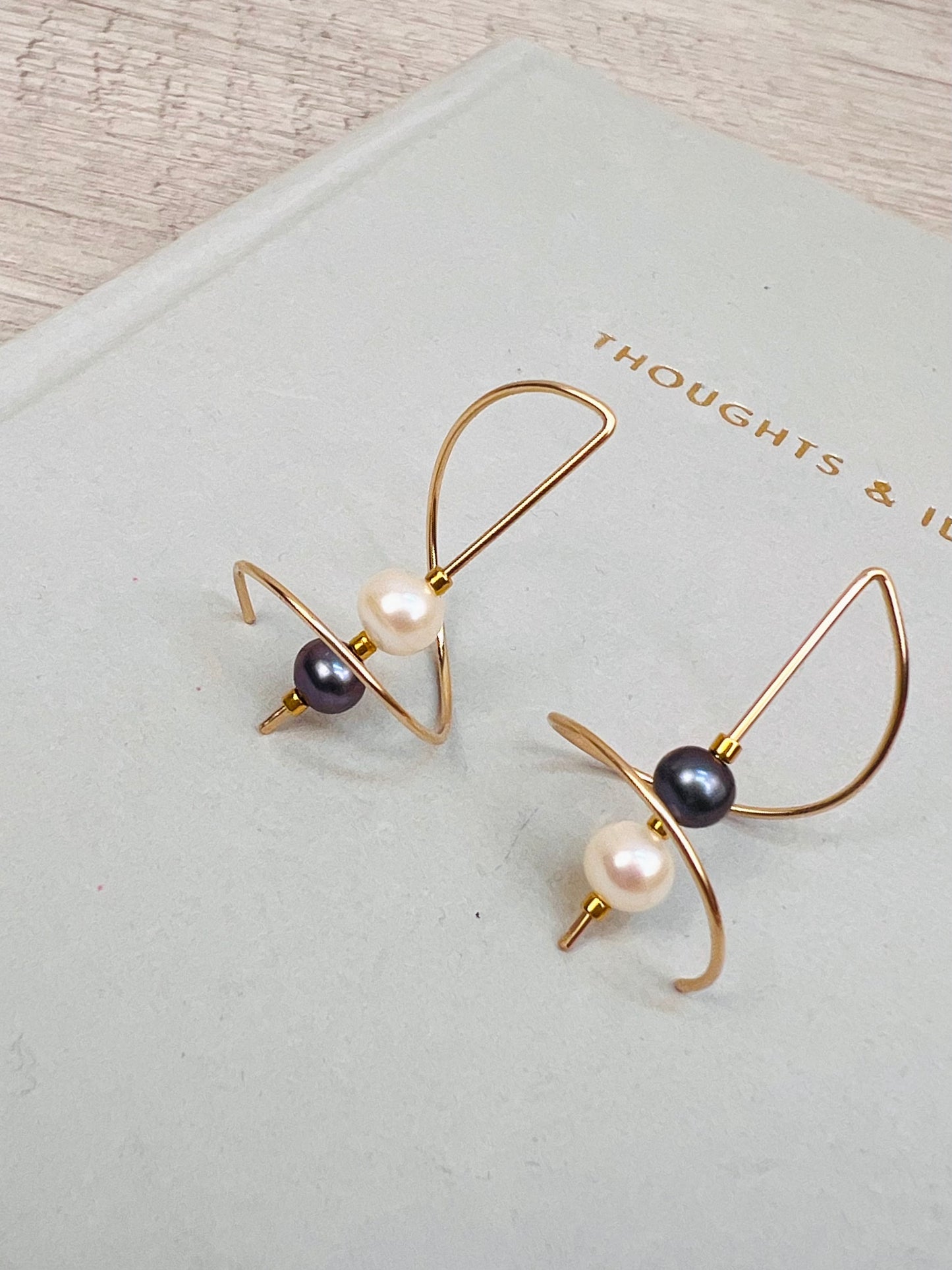 Black and White Pearl Earrings, Minimalist Threaders, Bridal Earrings, Long Hook Earrings, Freeform Long Earrings, Gift for Her
