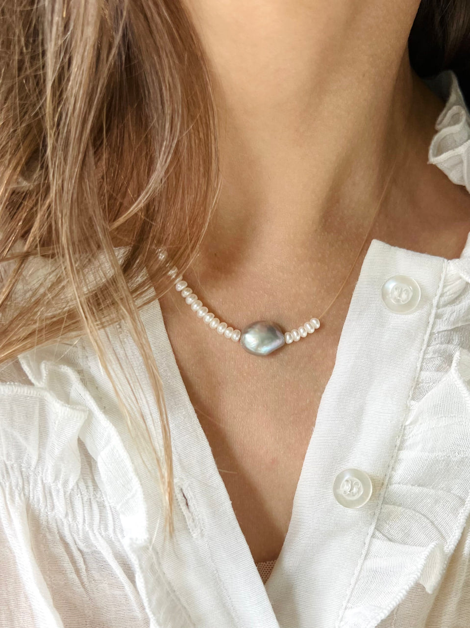 Baroque Pearl Pendant, High-luster Pearl Necklace, Minimalist Bridal Necklet, Wedding Choker, Bridesmaid Beads