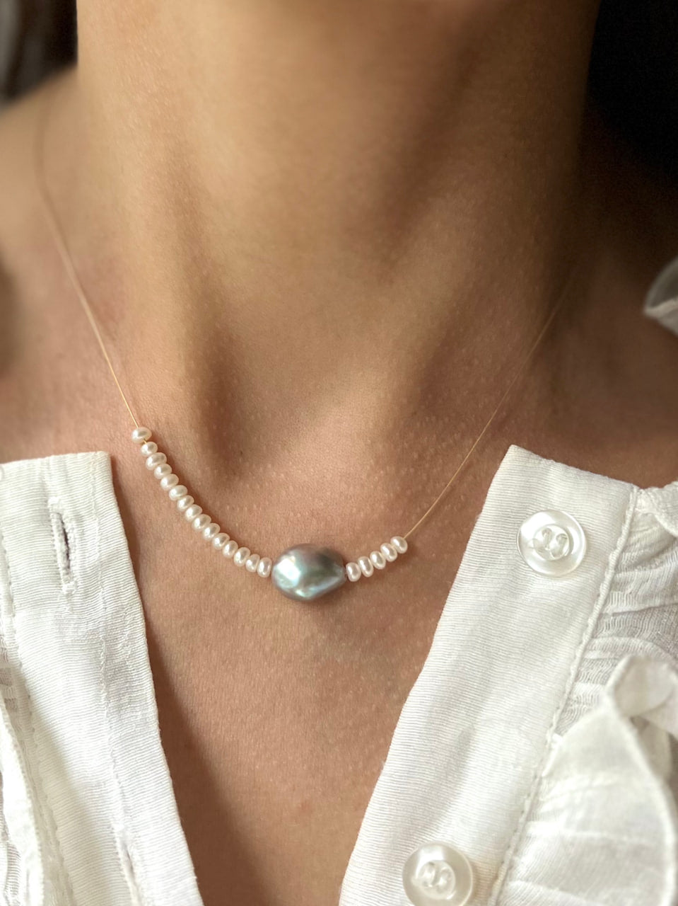 Baroque Pearl Pendant, High-luster Pearl Necklace, Minimalist Bridal Necklet, Wedding Choker, Bridesmaid Beads
