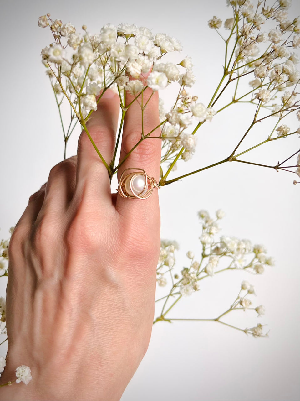 Pearl Gold Ring, Engagement Jewelry, Asymmetric Accessory