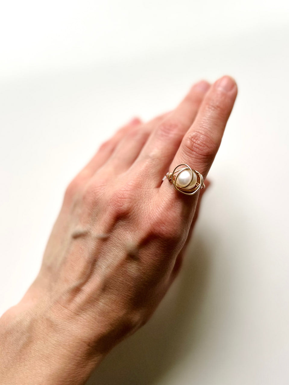 Pearl Gold Ring, Engagement Jewelry, Asymmetric Accessory