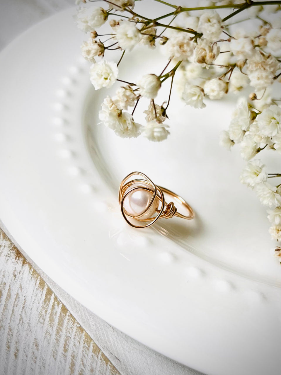 Pearl Gold Ring, Engagement Jewelry, Asymmetric Accessory