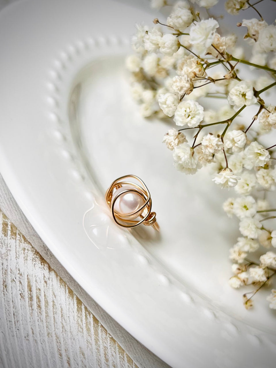 Pearl Gold Ring, Engagement Jewelry, Asymmetric Accessory