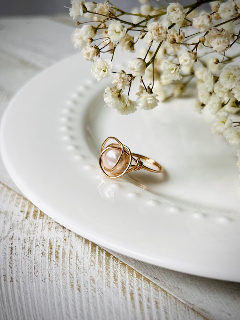 Pearl Gold Ring, Engagement Jewelry, Asymmetric Accessory
