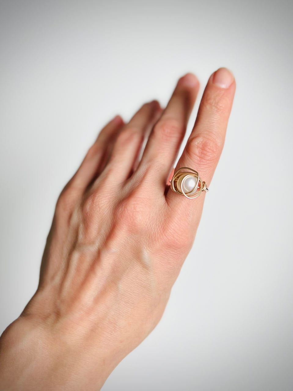 Pearl Gold Ring, Engagement Jewelry, Asymmetric Accessory