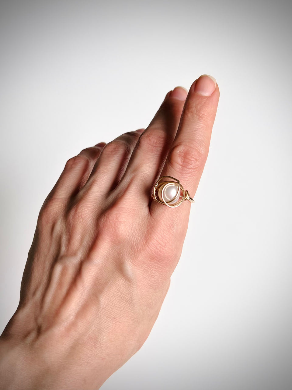 Pearl Gold Ring, Engagement Jewelry, Asymmetric Accessory