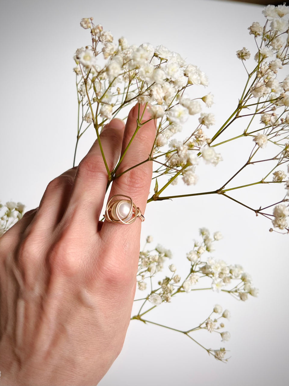 Pearl Gold Ring, Engagement Jewelry, Asymmetric Accessory
