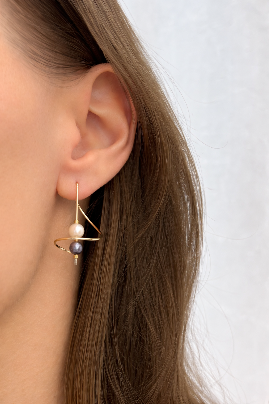 Black and White Pearl Earrings, Minimalist Threaders, Bridal Earrings, Long Hook Earrings, Freeform Long Earrings, Gift for Her