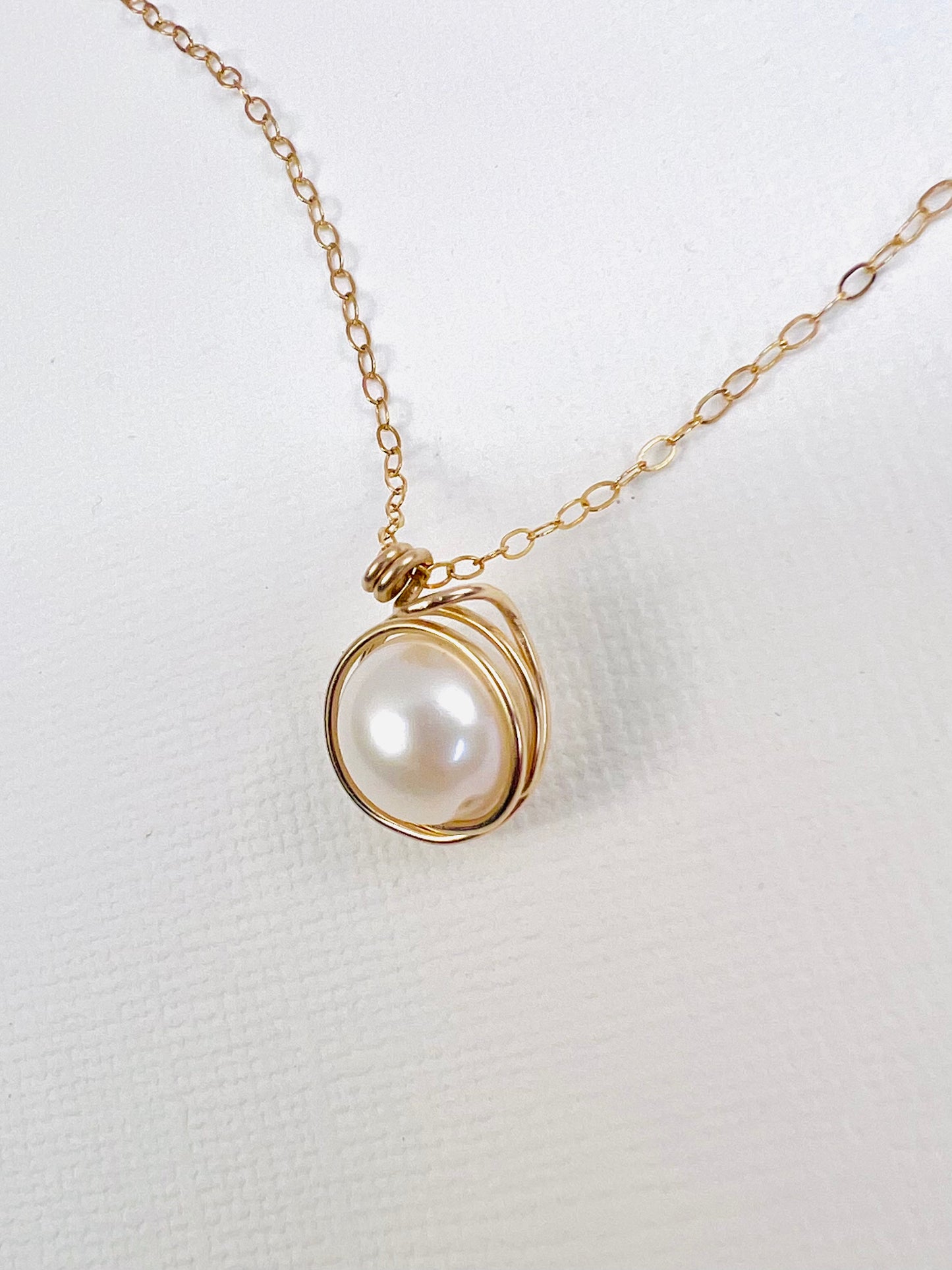 The "Swirl" Necklace | Wire Wrapped Natural Pearl Pendant in 14k Gold