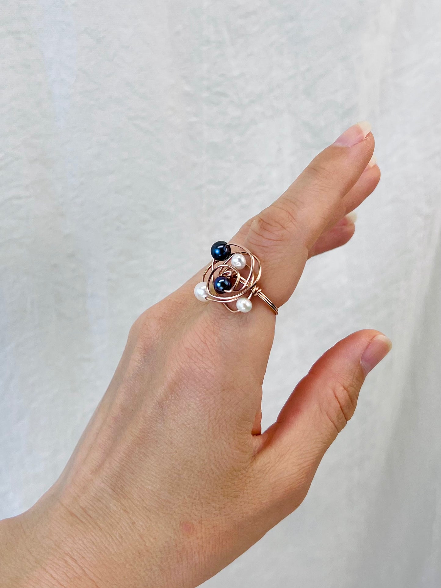 The "Universe" Ring | Architectural Black & White Pearl Ring in 14k Rose Gold