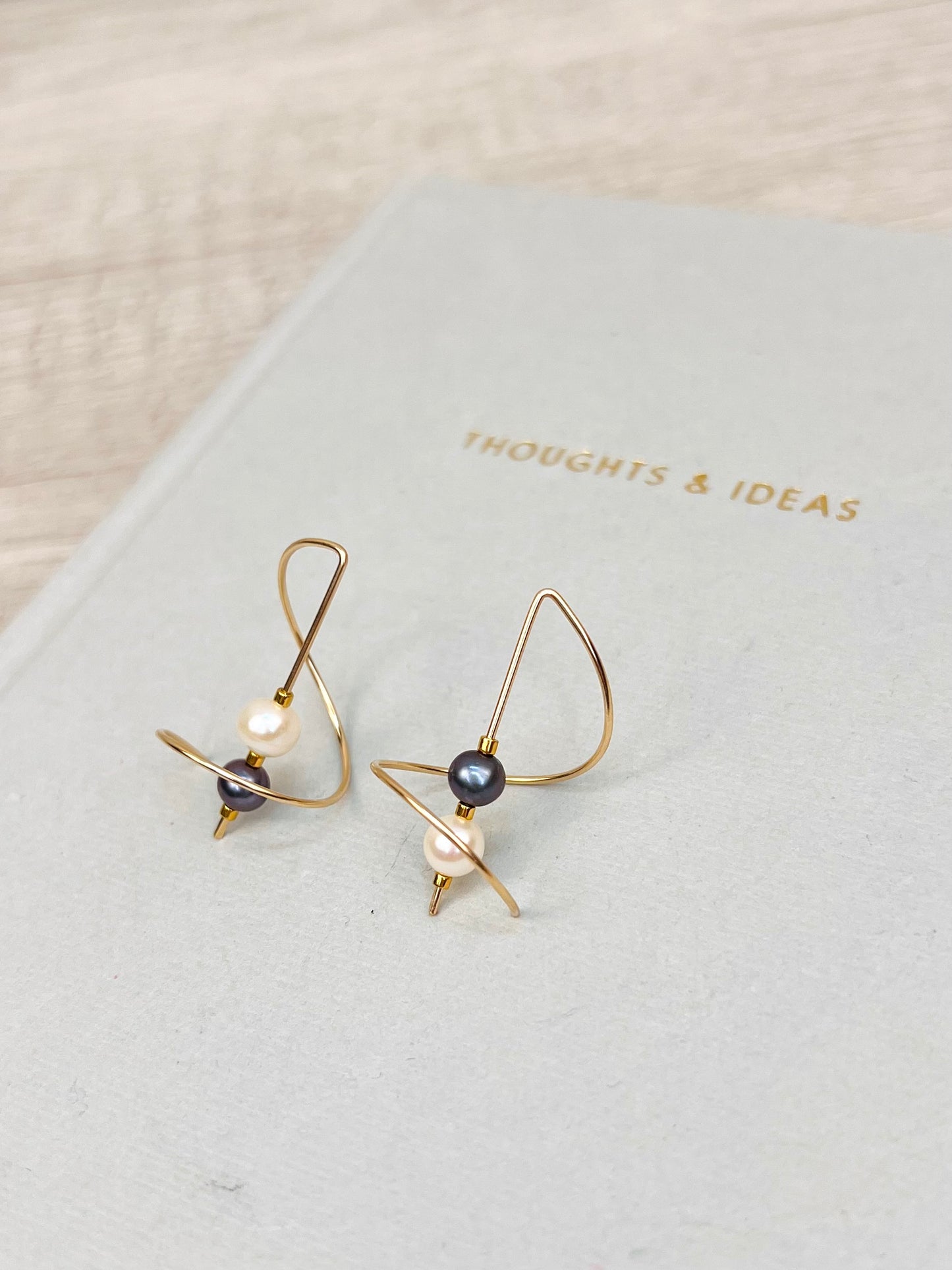 Black and White Pearl Earrings, Minimalist Threaders, Bridal Earrings, Long Hook Earrings, Freeform Long Earrings, Gift for Her