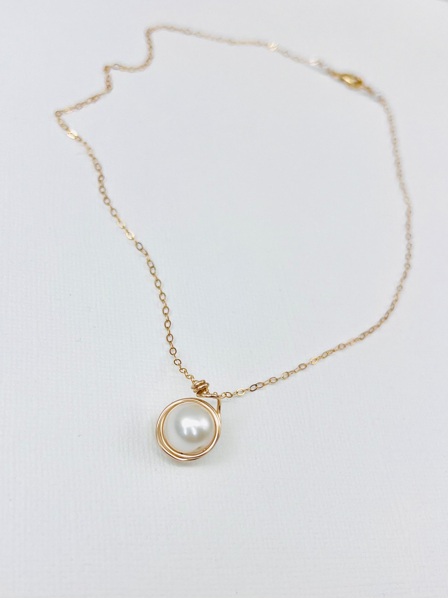 The "Swirl" Necklace | Wire Wrapped Natural Pearl Pendant in 14k Gold