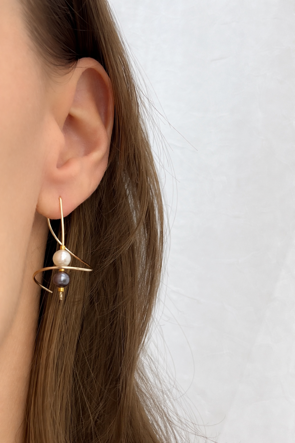 Black and White Pearl Earrings, Minimalist Threaders, Bridal Earrings, Long Hook Earrings, Freeform Long Earrings, Gift for Her