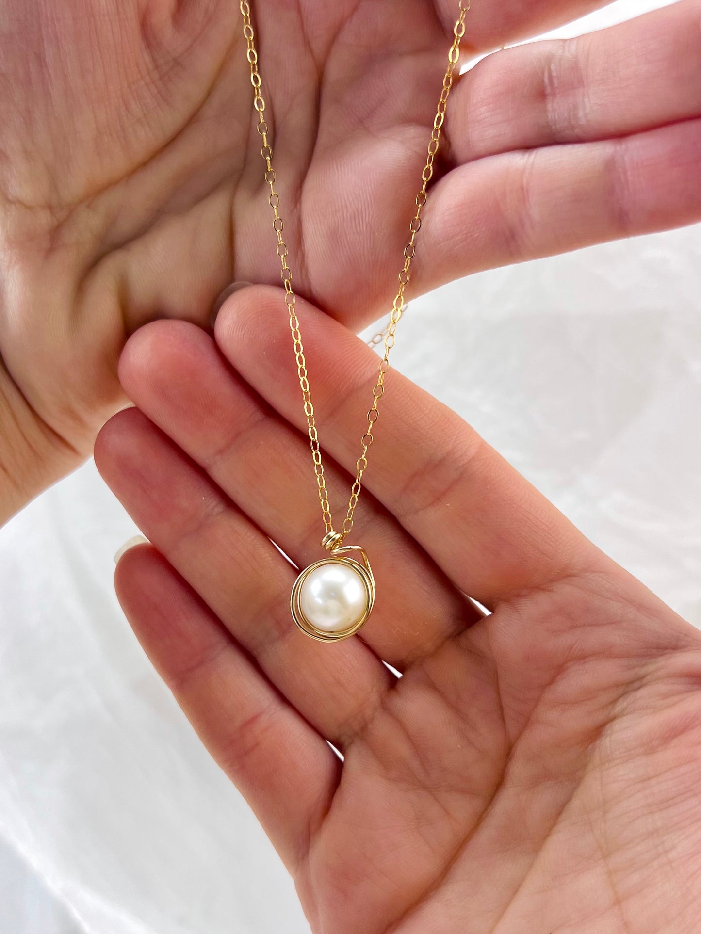 The "Swirl" Necklace | Wire Wrapped Natural Pearl Pendant in 14k Gold