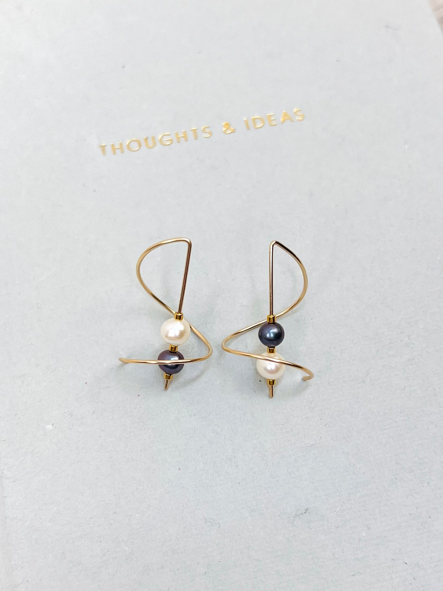 Black and White Pearl Earrings, Minimalist Threaders, Bridal Earrings, Long Hook Earrings, Freeform Long Earrings, Gift for Her