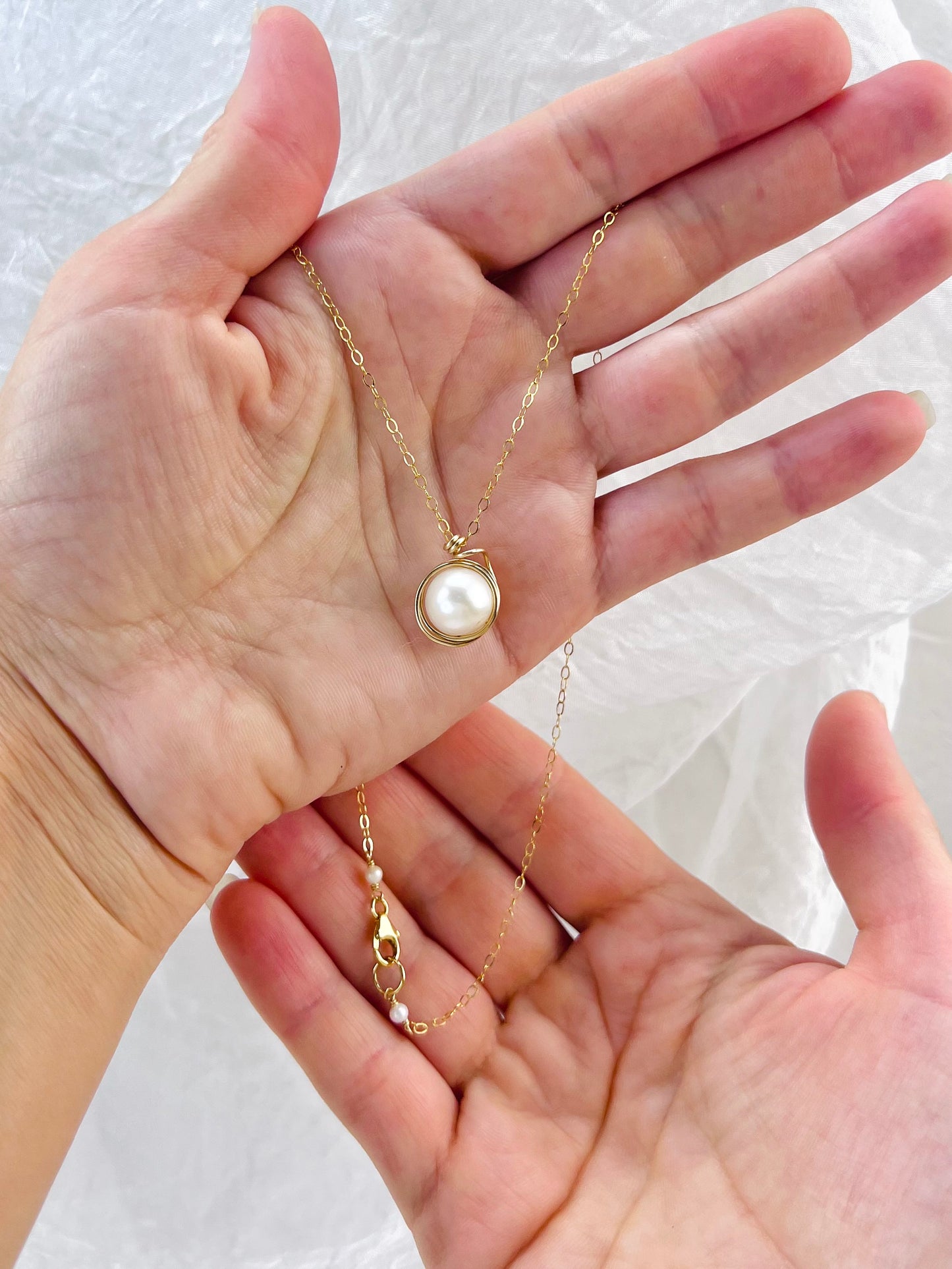 The "Swirl" Necklace | Wire Wrapped Natural Pearl Pendant in 14k Gold