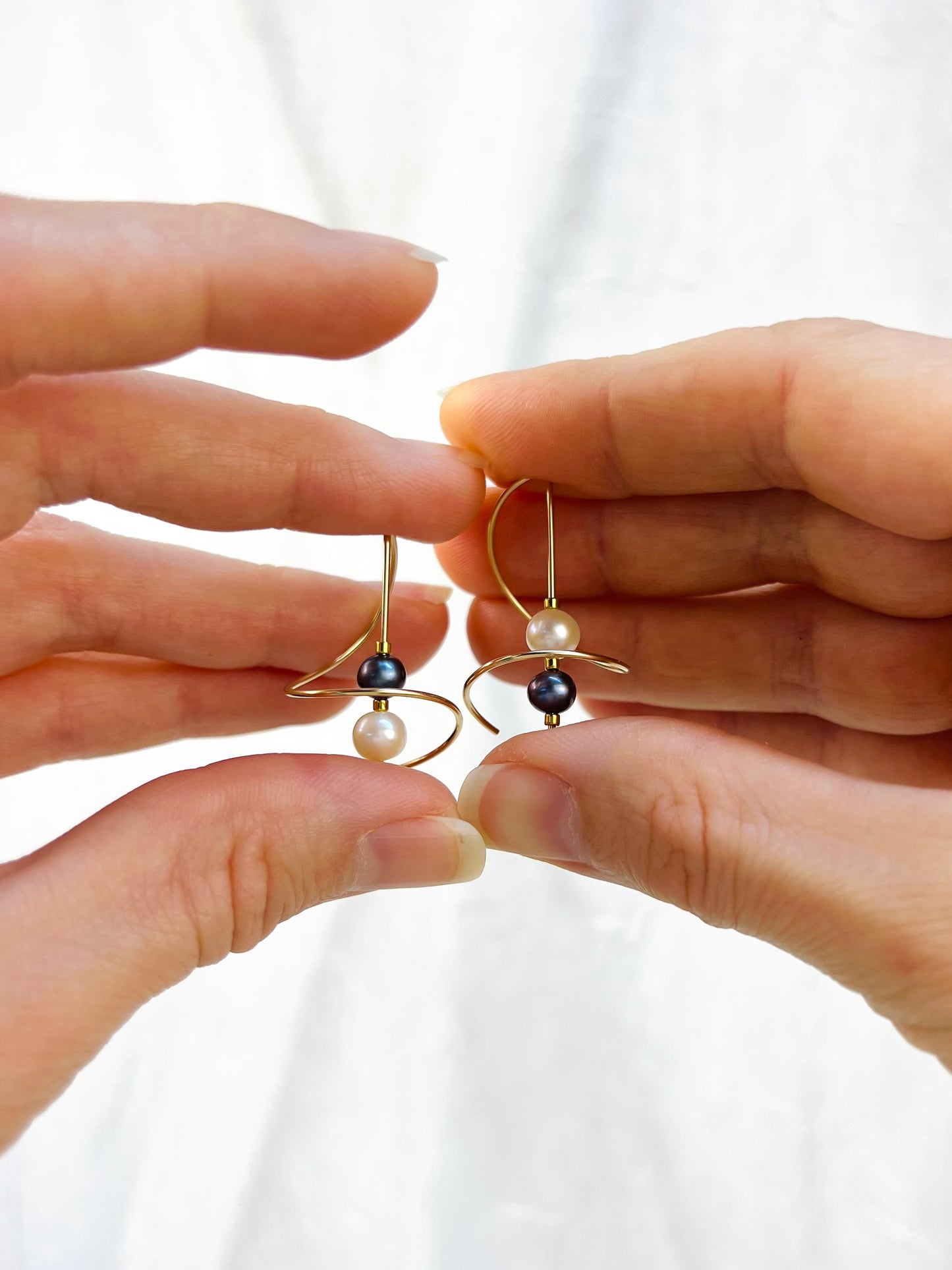 Black and White Pearl Earrings, Minimalist Threaders, Bridal Earrings, Long Hook Earrings, Freeform Long Earrings, Gift for Her
