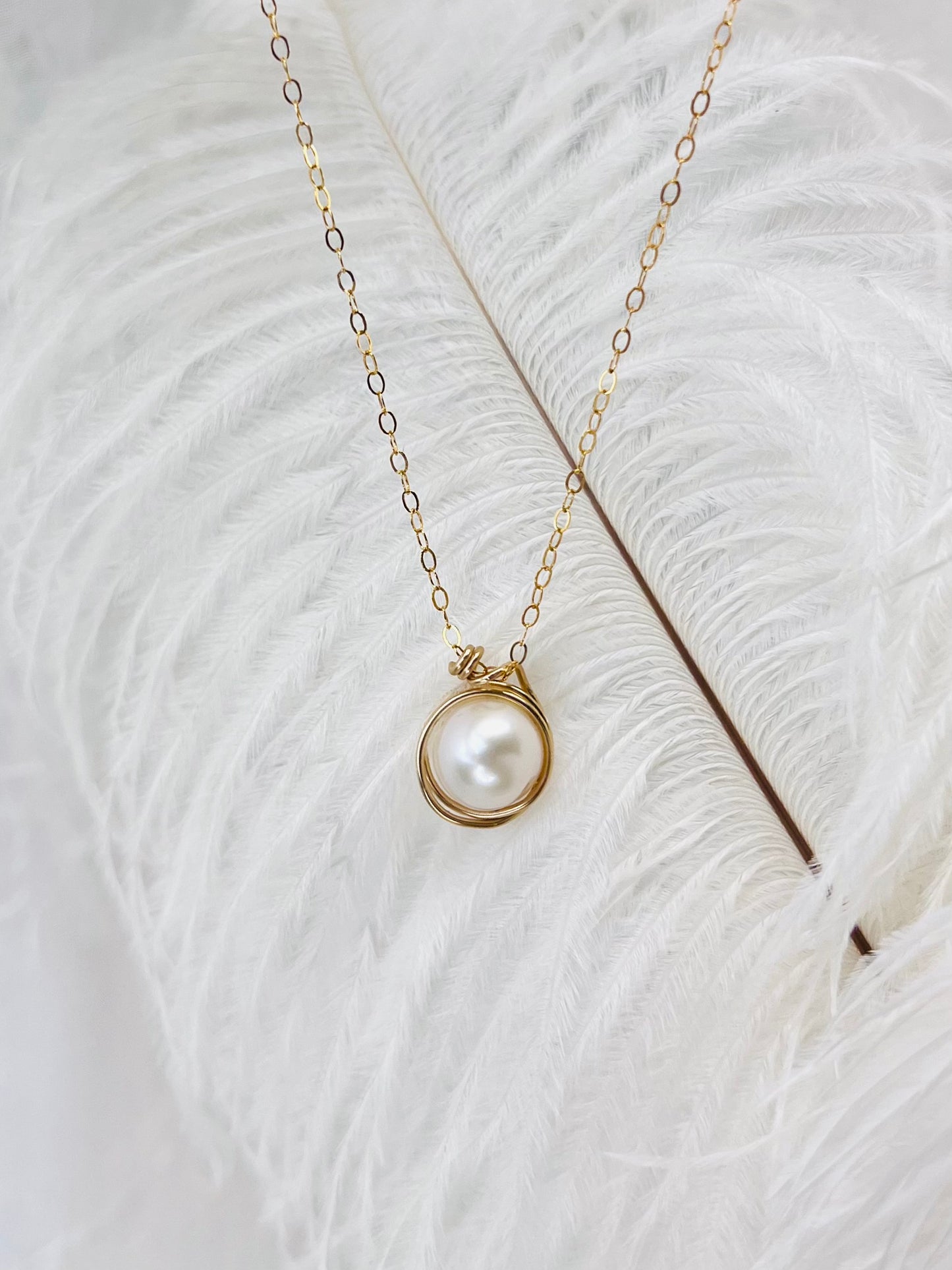 The "Swirl" Necklace | Wire Wrapped Natural Pearl Pendant in 14k Gold